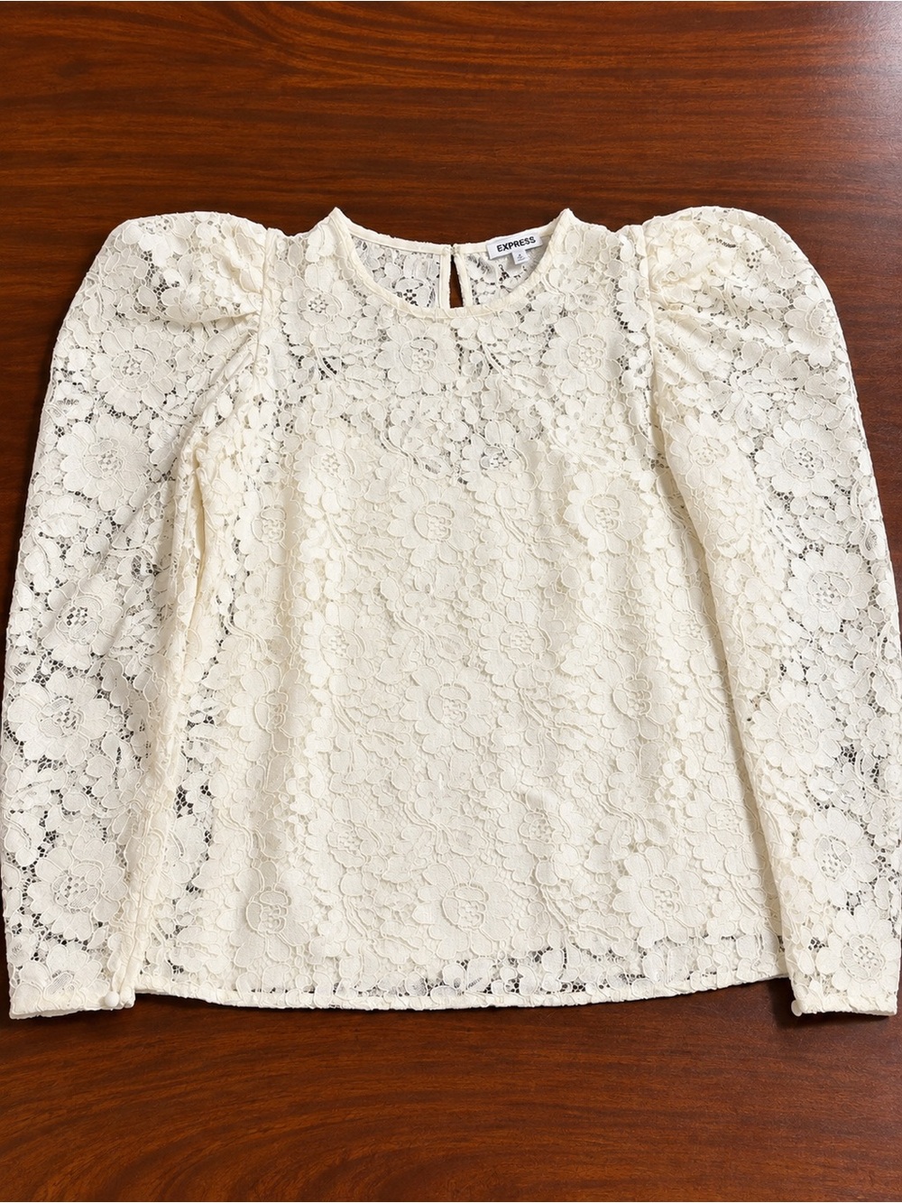 Express Cream Ivory Floral Lace Blouse Long Sleeve Size Small